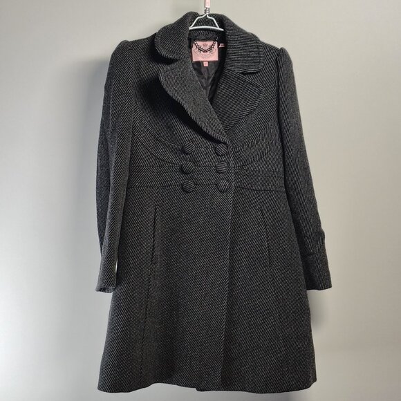 Juicy Couture Coat Womens Medium Grey Wool Blend Double Breasted‎ Jacket Y2K